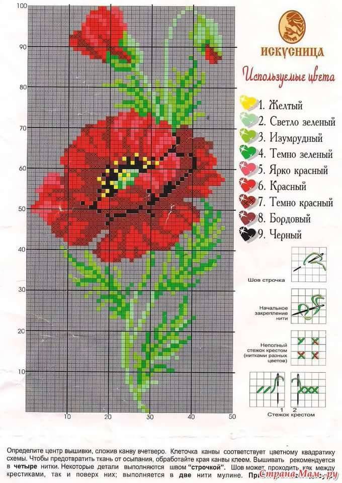 Вышивки крестиком маки схема