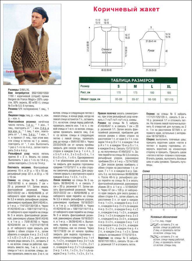 Мужской жакет спицами схемы с описаниями размер 52 54