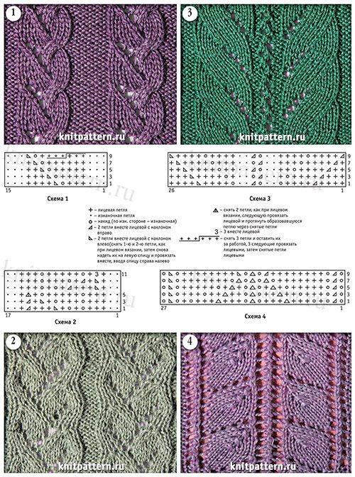 Узоры спицами с косами со схемами ажурные