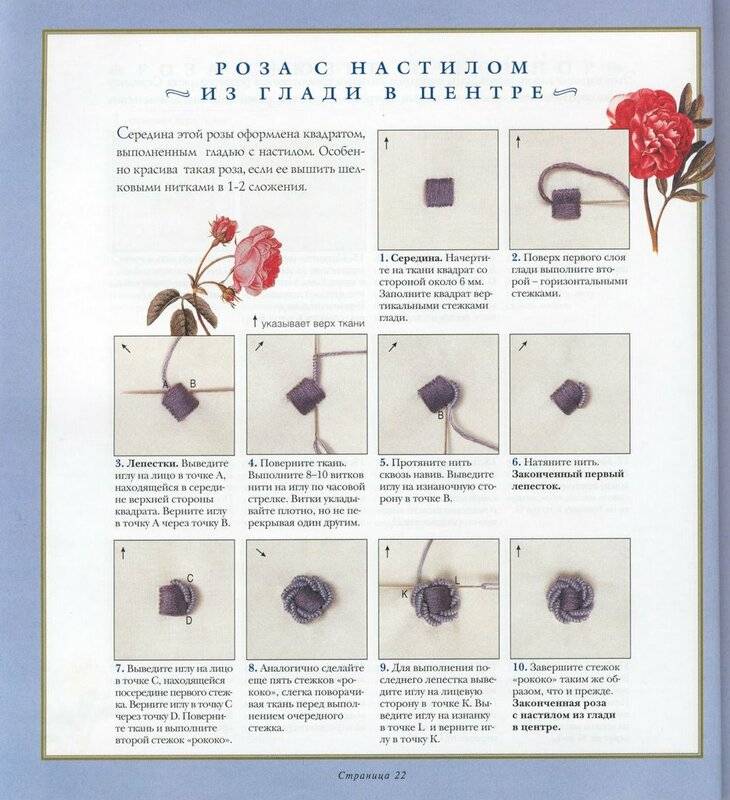 Вышивка рококо для начинающих на примере мастер класса «розочка», а также подробной инструкции по изготовлению швов