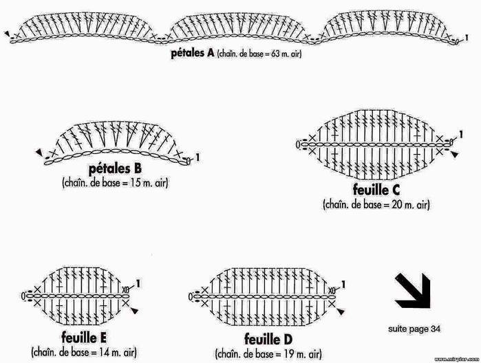 Листики крючком схемы и описание