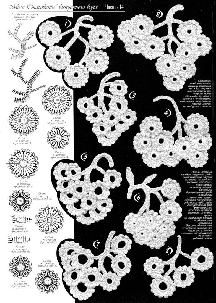Мотивы крючком со схемами для ирландского кружева