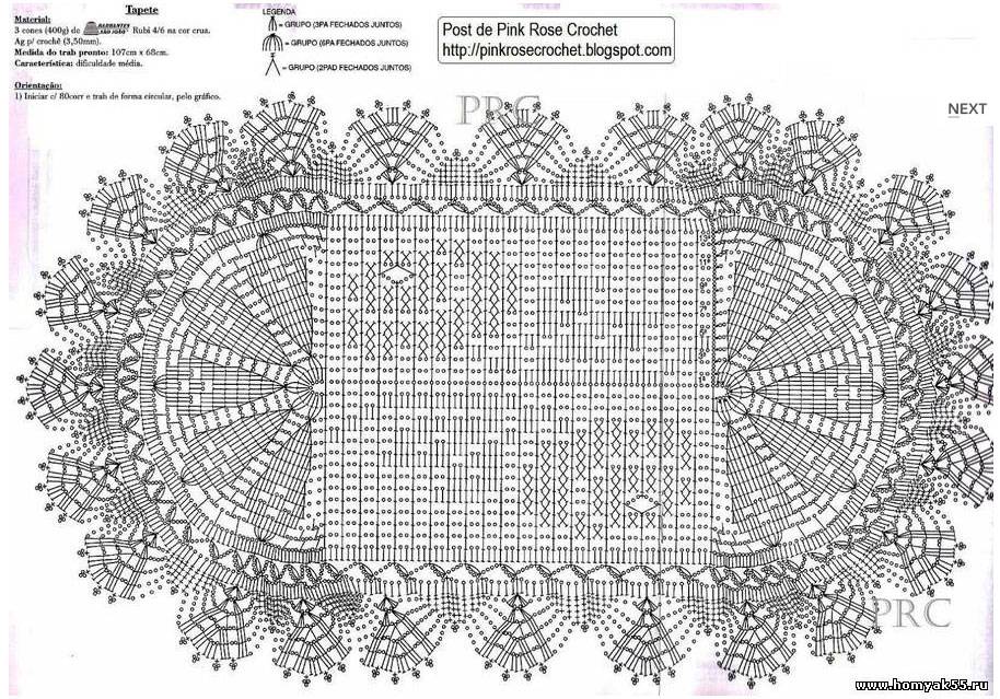 Прямоугольная скатерть крючком, 24 схемы для вязания и видеоуроки