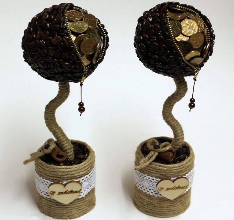 Топиарии из монет – как сделать самое денежное дерево, используя монеты и зерна кофе