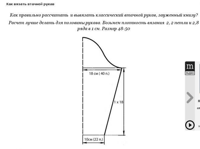 Схема вязания рукава