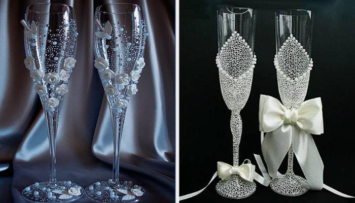 Как оформить свадебные бокалы своими руками? оформление свадебных бокалов: выбор материалов, техники, мастер-классы